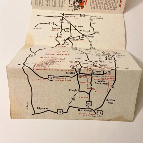 Vintage Custer Scenic Center of Black Hills South Dakota Travel Brochure Map - Picture 8 of 12